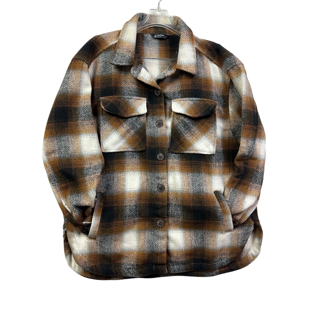 Mens Member's Mark Plaid Shacket Button Up Shirt‎ Jacket Brown Size Large